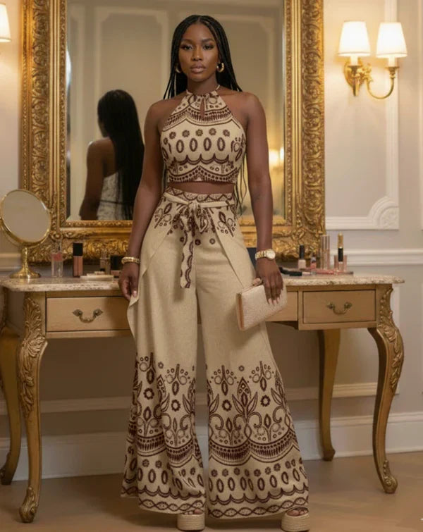 Women's Vintage Printed Holiday Casual Three-Piece Suits